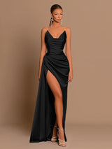 Prom Dresses Mermaid Formal Party Dresses V Neck Long Satin Ball Gown