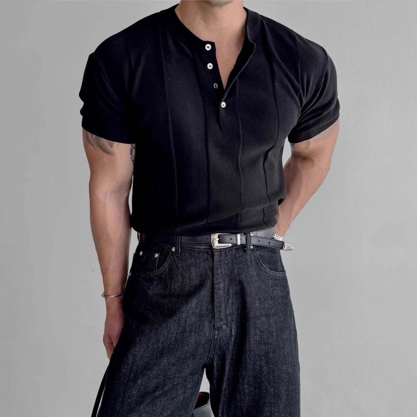 Vertical Stripes Slim Fit Business Ice Silk T-shirt