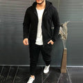Mens Fashion Solid-Color Casual Hooded Cardigan Set