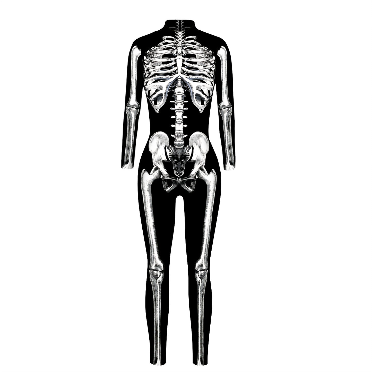 Skeleton Digital Women's Printed Wear Tight Long Sleeve Jumpsuit
