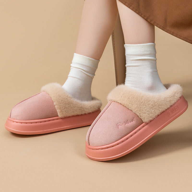 New Winter Cosy Warm Couple Style Concise Fluffy Slippers Women Men Non-slip Soft Slides Indoor Mule Ladies' Home Cotton Shoes null