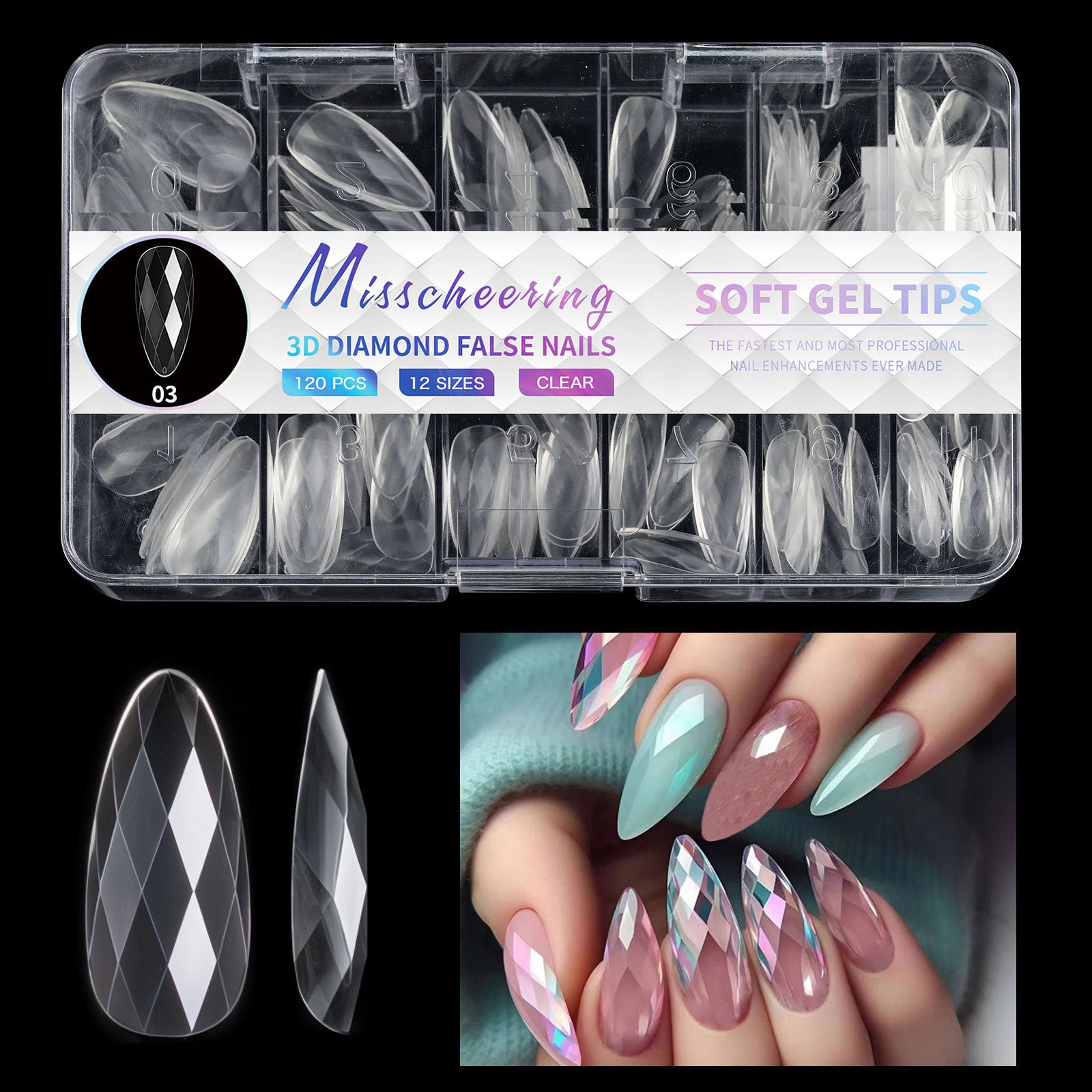 3D Diamond Wear Long Shaping Nail Tip