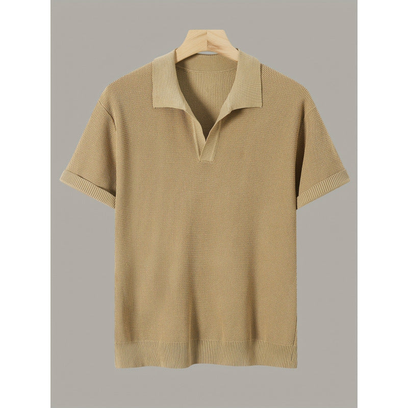 Men's Short-sleeve Knitted Sweater Breathable Waffle