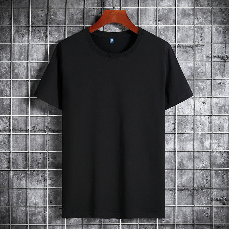 Cotton Short Sleeve T-shirt Men's Pure Color All-matching Round Neck Lycra Elastic Plus Size