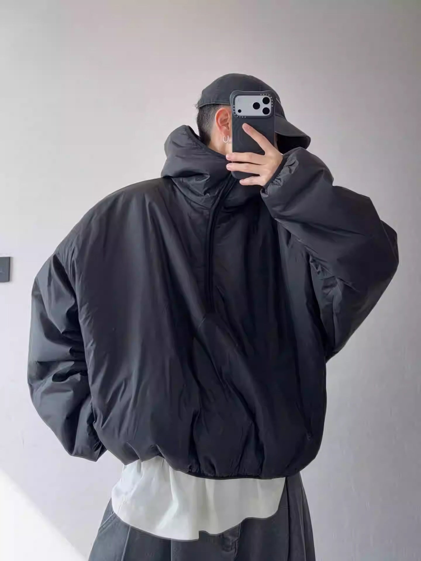 Retro Warm Half-Zip Loose Short Hooded Cotton Jacket