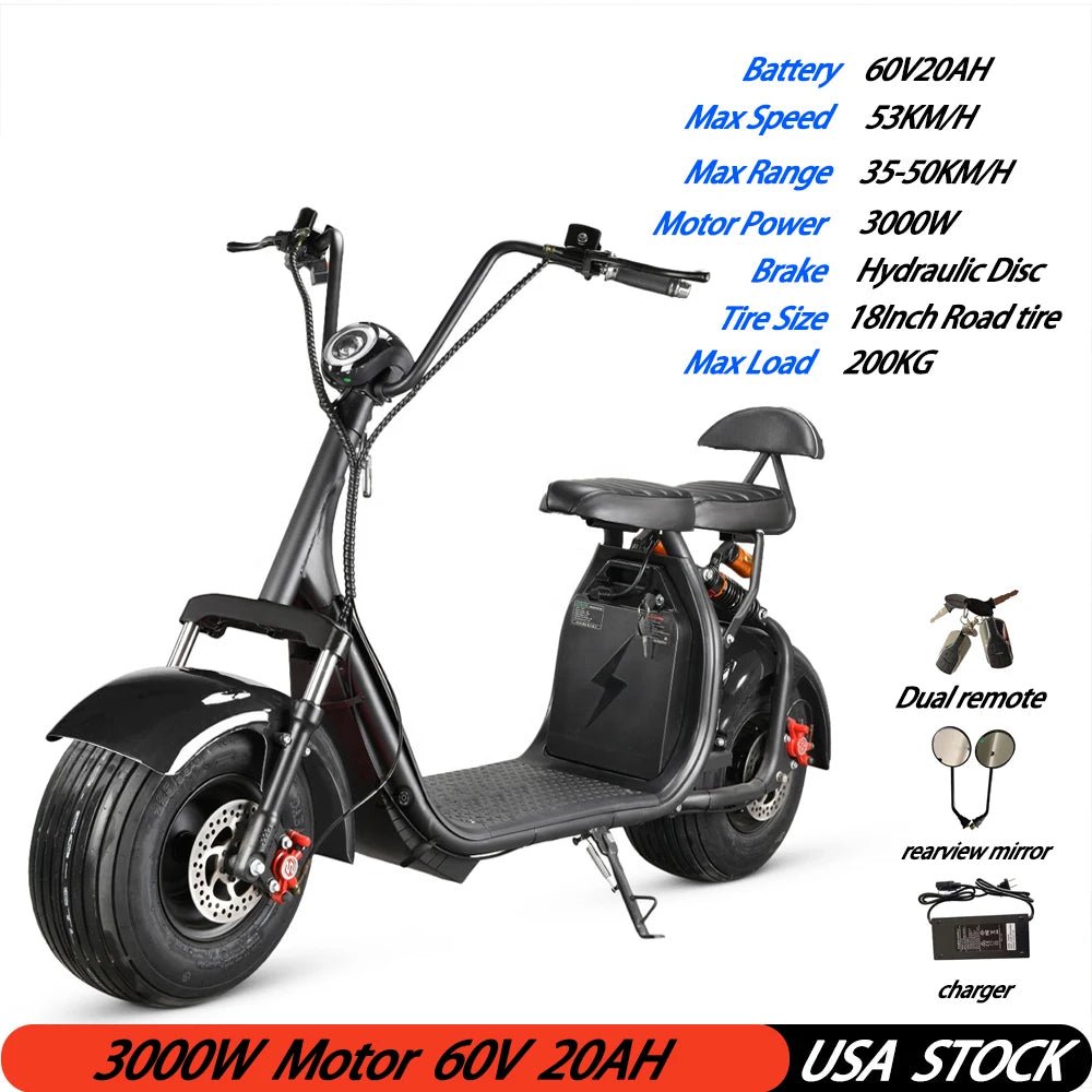 eHooda Fat Tire Electric Kick Scooter 3000W 60V Motor Max Speed 34Miles/H Max Load 200KG Adult Electric E Scooter X7 bright black eHooda Fat Tire Electric Kick Scooter 3000W 60V Motor Max Speed 34Miles/H Max Load 200KG Adult Electric E Scooter - shop_name
