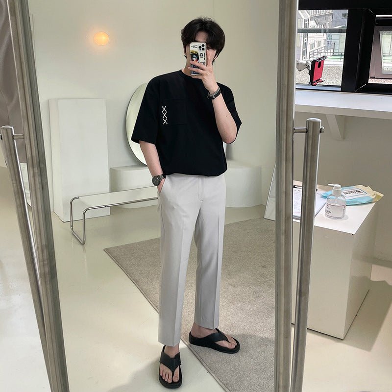 Embroidered Short - sleeved T-shirt Men's Summer Design Sense Niche Black Embroidered Short - sleeved T-shirt Men's Summer Design Sense Niche - shop_name