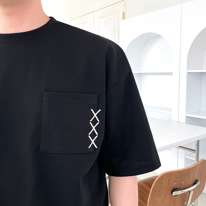 Embroidered Short - sleeved T-shirt Men's Summer Design Sense Niche Black Embroidered Short - sleeved T-shirt Men's Summer Design Sense Niche - shop_name