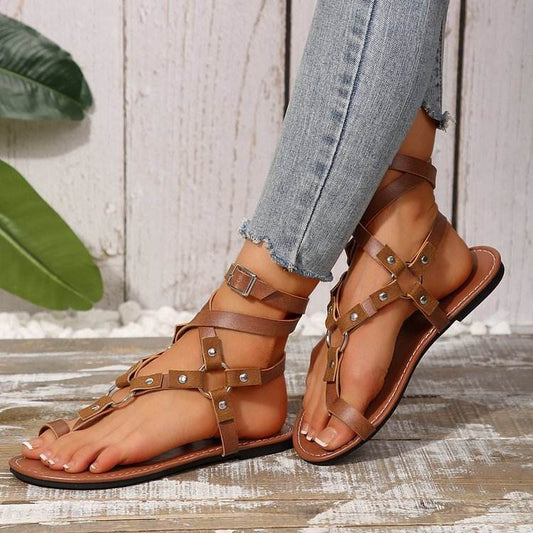 European And American Style Cross Strap Serpentine Flat Sandals - Update Avenue 