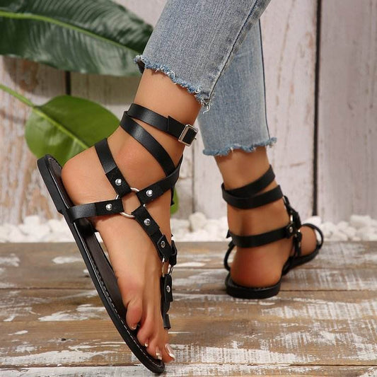 European And American Style Cross Strap Serpentine Flat Sandals - Update Avenue 