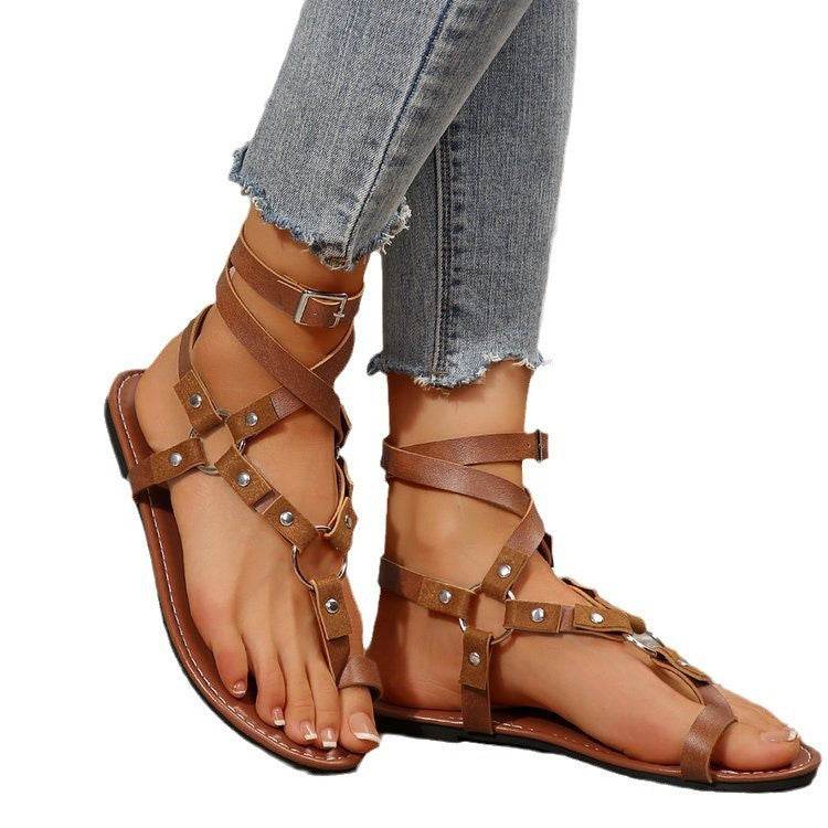 European And American Style Cross Strap Serpentine Flat Sandals - Update Avenue 