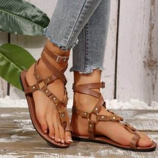 European And American Style Cross Strap Serpentine Flat Sandals - Update Avenue 