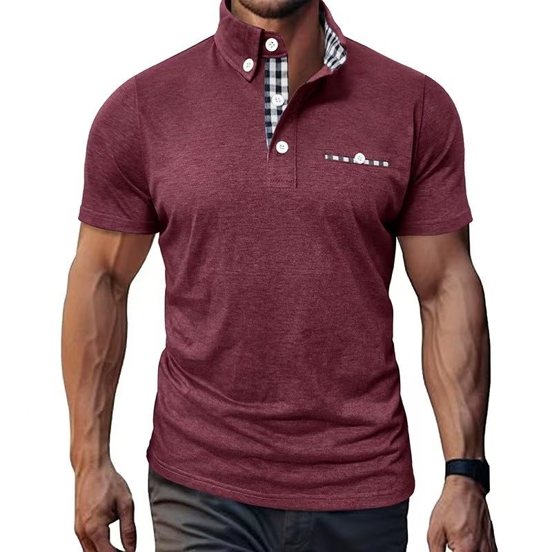 European And American Style Men's Clothing Plaid Short - sleeved Top Wine Red European And American Style Men's Clothing Plaid Short - sleeved Top - shop_name