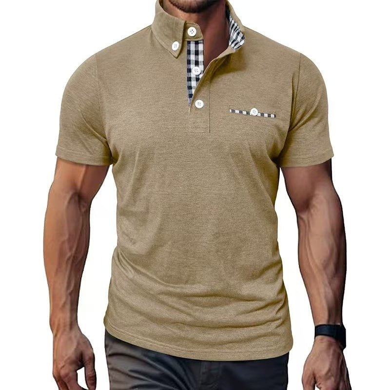 European And American Style Men's Clothing Plaid Short - sleeved Top Khaki European And American Style Men's Clothing Plaid Short - sleeved Top - shop_name