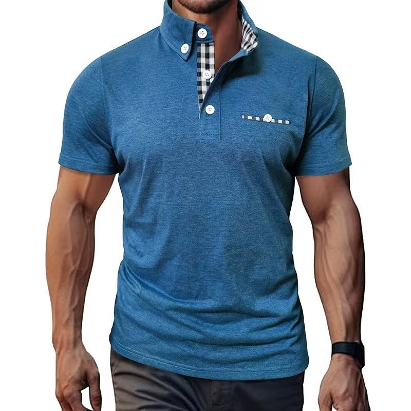 European And American Style Men's Clothing Plaid Short - sleeved Top Blue European And American Style Men's Clothing Plaid Short - sleeved Top - shop_name