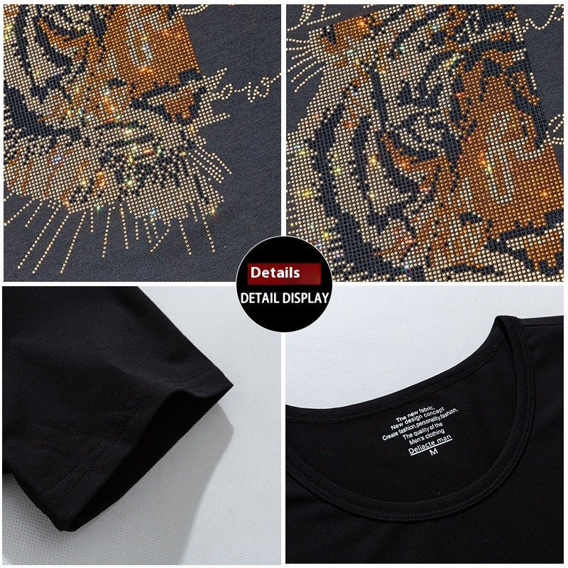 European Goods Round Neck Rhinestone Hot Fixed Short Sleeve T-shirt Black European Goods Round Neck Rhinestone Hot Fixed Short Sleeve T-shirt - shop_name