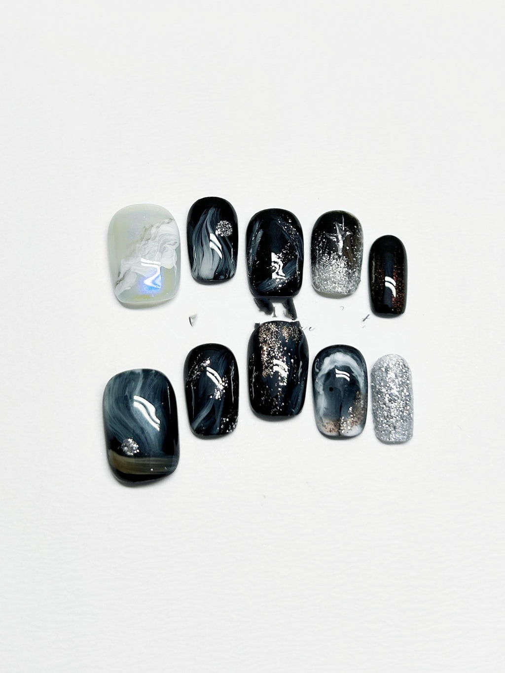 Black Starry Sky Manicure Handmade