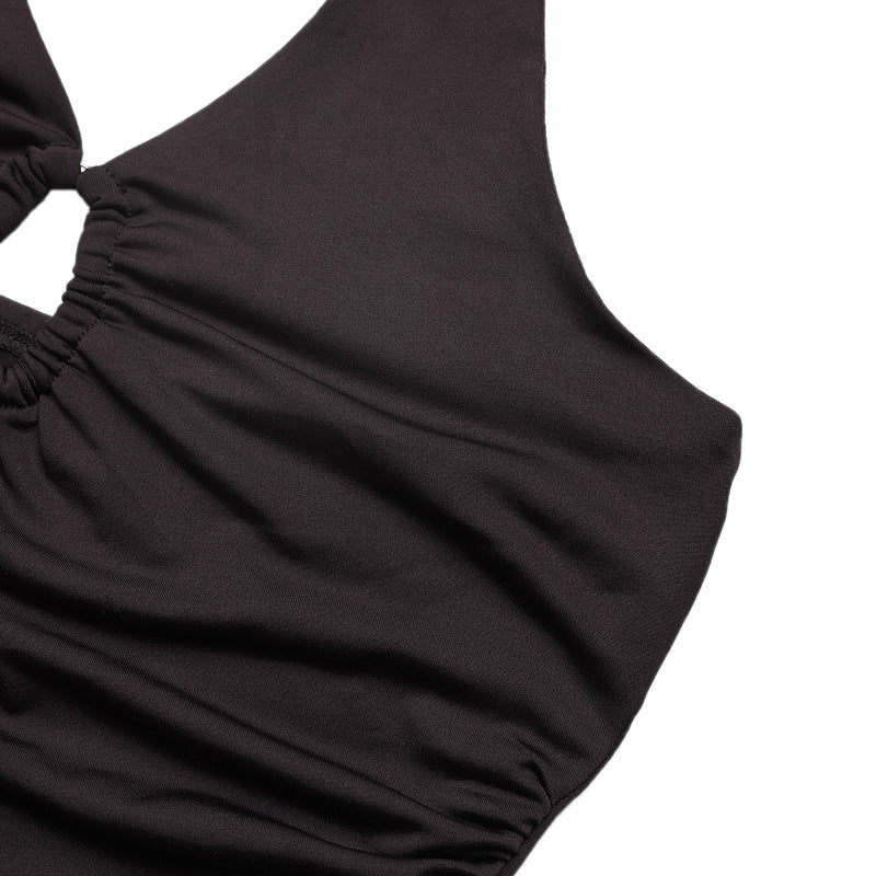 Womens Sexy Deep V-Neck Sleeveless Bodysuit With Tight Fit And Halter Neck Design