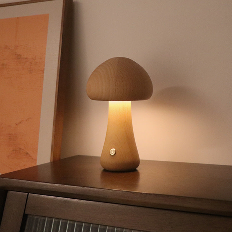 INS Wooden Cute Mushroom LED Night Light With Touch Switch  Bedside Table Lamp For Bedroom Childrens Room Sleeping Night Lamps Home Decor null