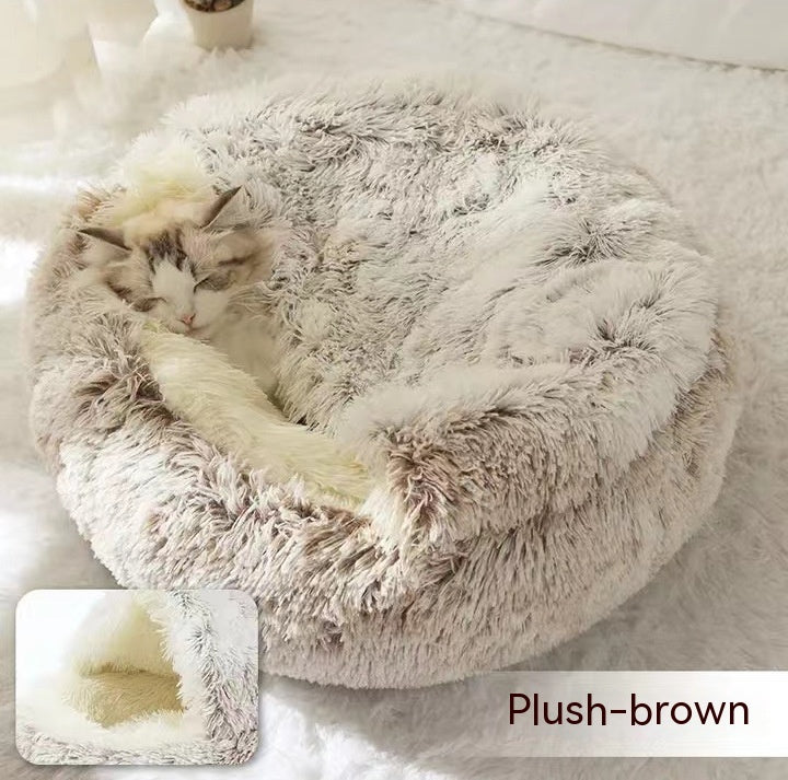 2 In 1 Dog And Cat Bed Pet Winter Bed Round Plush Warm Bed House Soft Long Plush Pets Bed Pet Products null