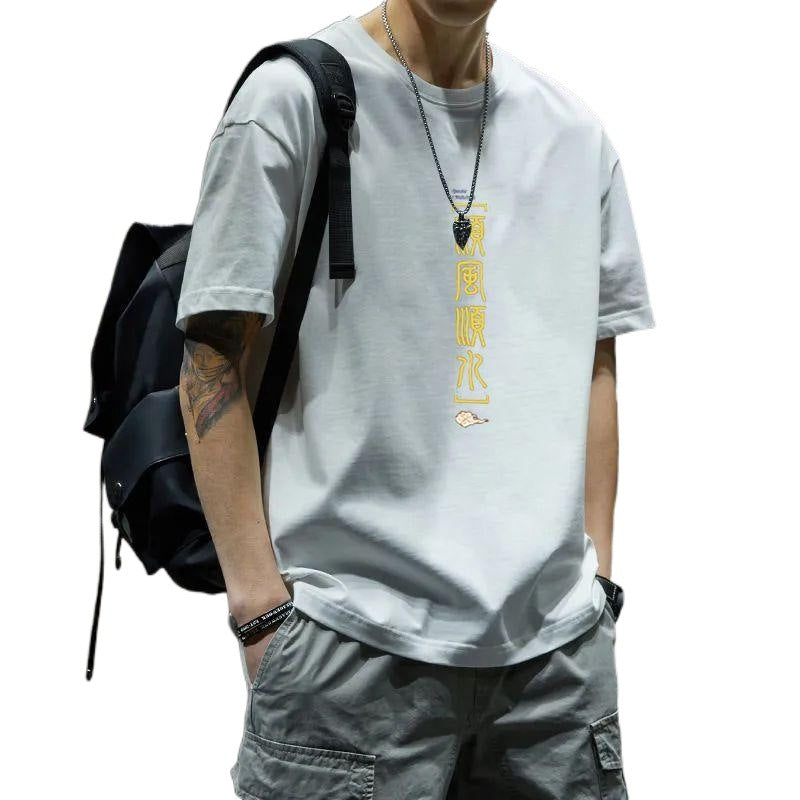 Cotton Heavy Fashion Korean Loose Boys Half Sleeve T-shirt