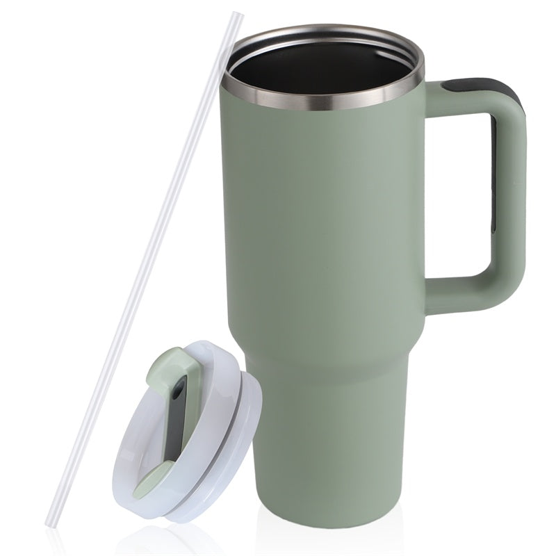 40oz Straw Coffee Mug With Handle Portable Car Stainless Steel Water Bottle Large Capacity Travel Bisphenol A Free Mug null