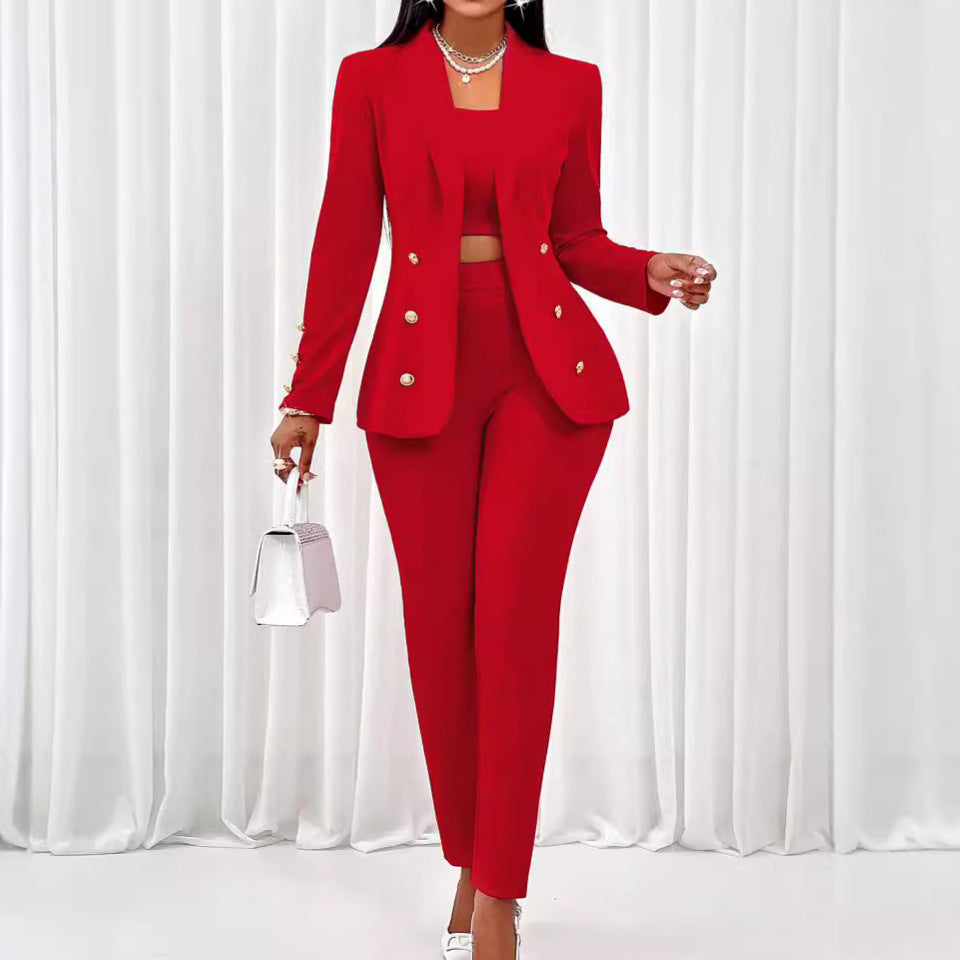 Women's Temu Fall Winter Fashion Long Sleeve Small Suit Outfit Three-piece Suit null