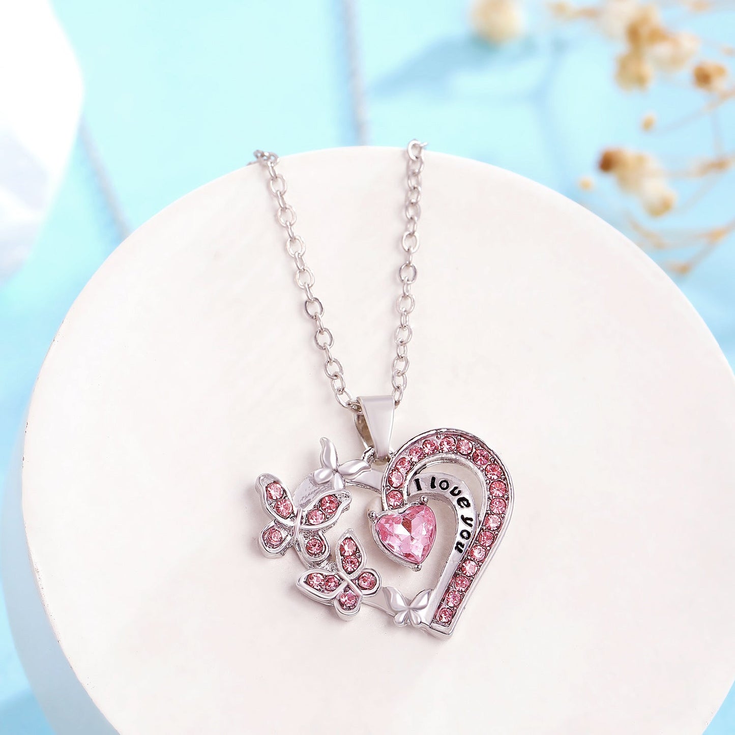 Ins Butterfly Love Necklace With Rhinestones Fashion Personality Hollow Heart-shaped Clavicle Chain Pendant Necklace For Valentine's Day null