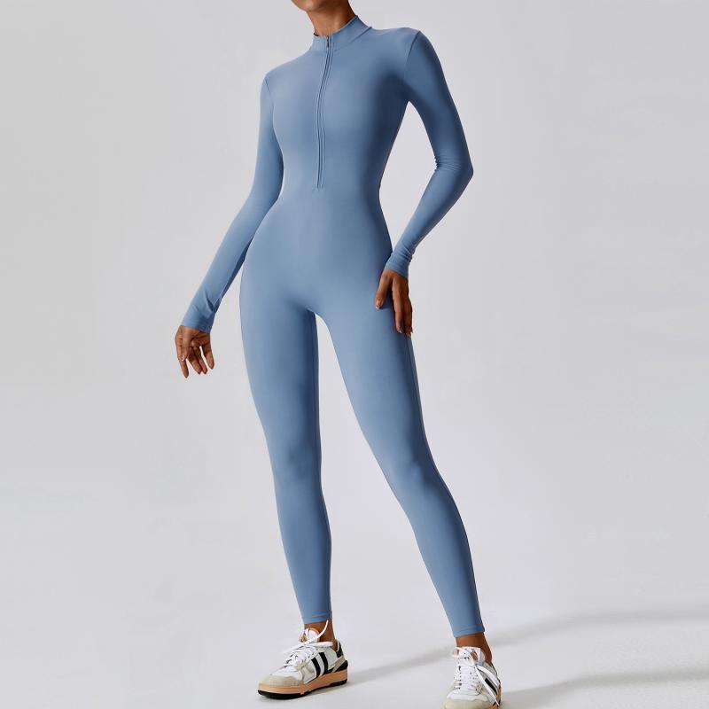 Zipper Long Sleeve Jumpsuit Yoga Fitness Training Pants Tight Hip Seamless Sports Jumpsuit For Women Clothing null