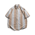 Striped Plaid Colorblock Frayed Short-sleeved Shirt