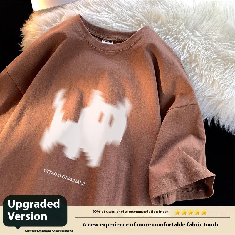 Cat Print Hong Kong Style Loose Short Sleeved Shirt