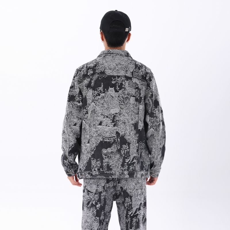 Mens Sophisticated Embossed Denim Jacket For Spring And Autumn In A Casual American Style back view relaxed fit cotton denim jacket