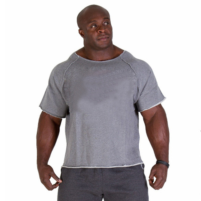 Men's Solid Color Gym Short Sleeve Batwing Shirt null