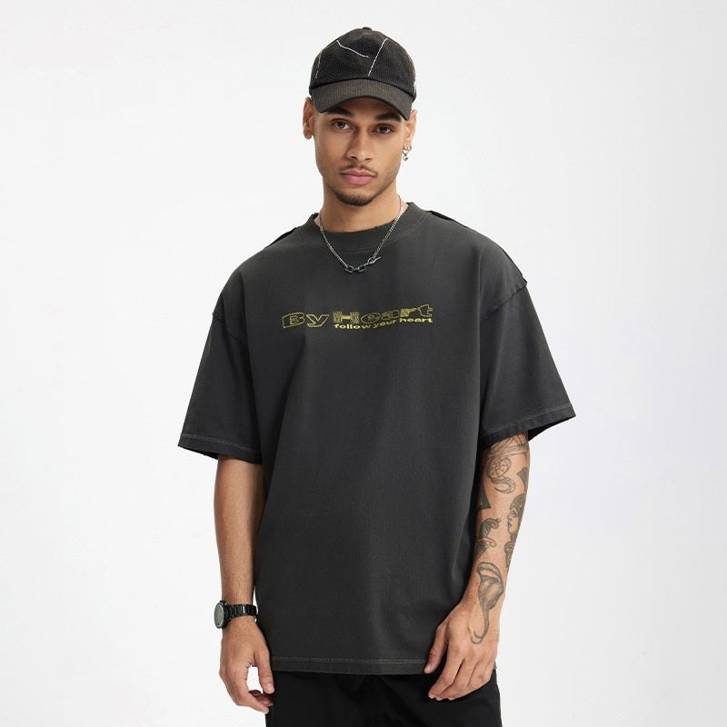 Worn Washed Embroidered T-shirt American Retro