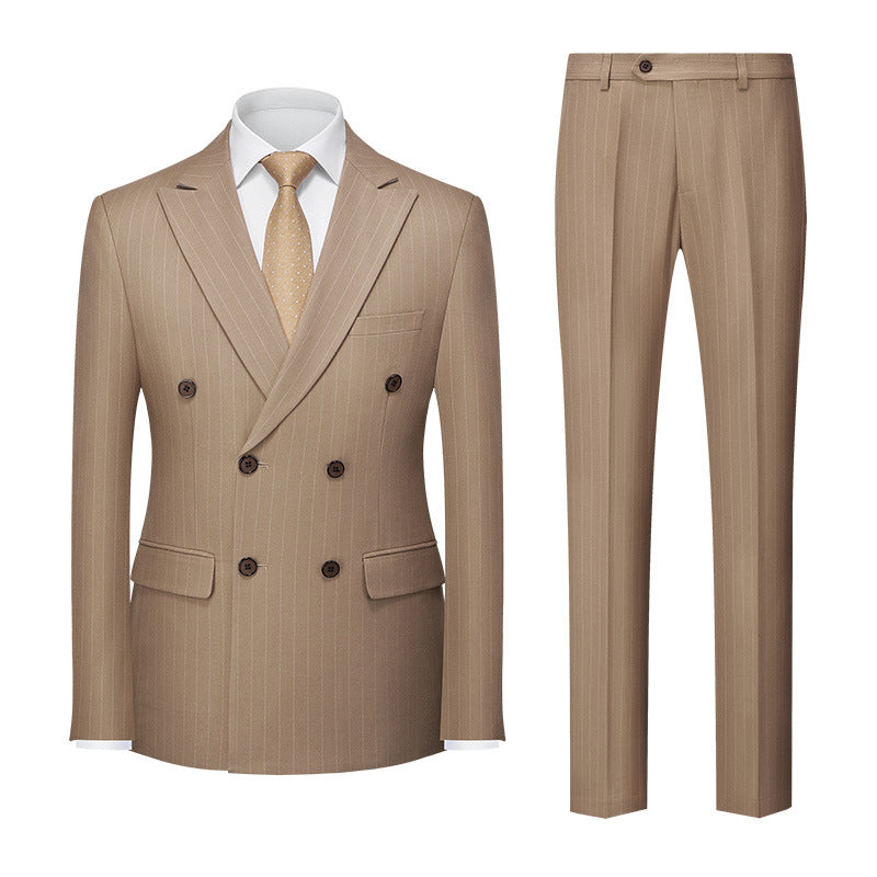 Men's Striped Suit Double-row Two-button Trousers Suit