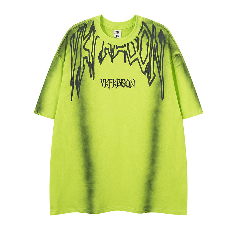 Niche American Retro Inkjet Distressed Short Sleeve