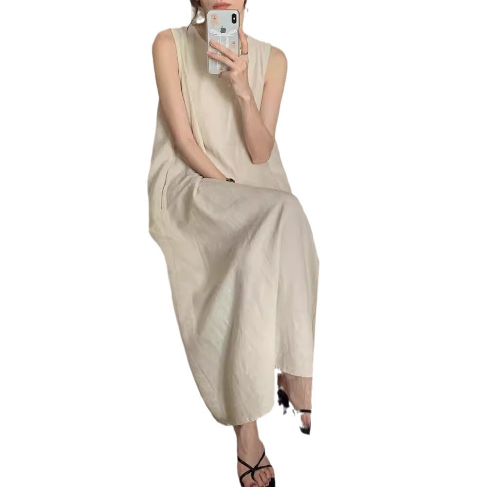 Elegant Midi Round-neck Sleeveless Vest Dress