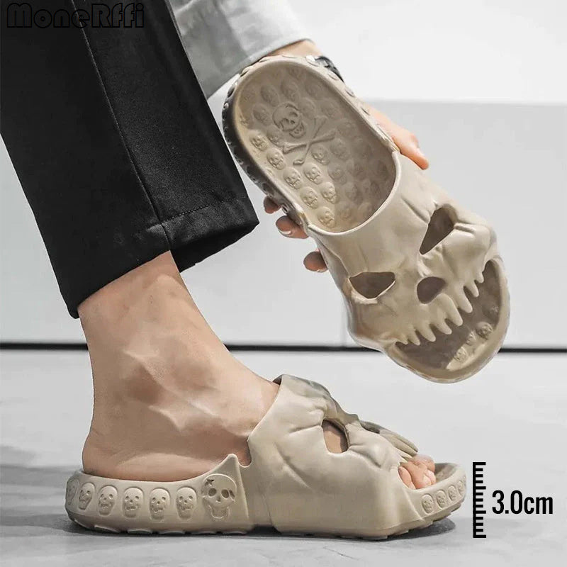 Personalized Skull Design Halloween Slippers Bathroom Indoor Outdoor Funny Slides Beach Shoes null