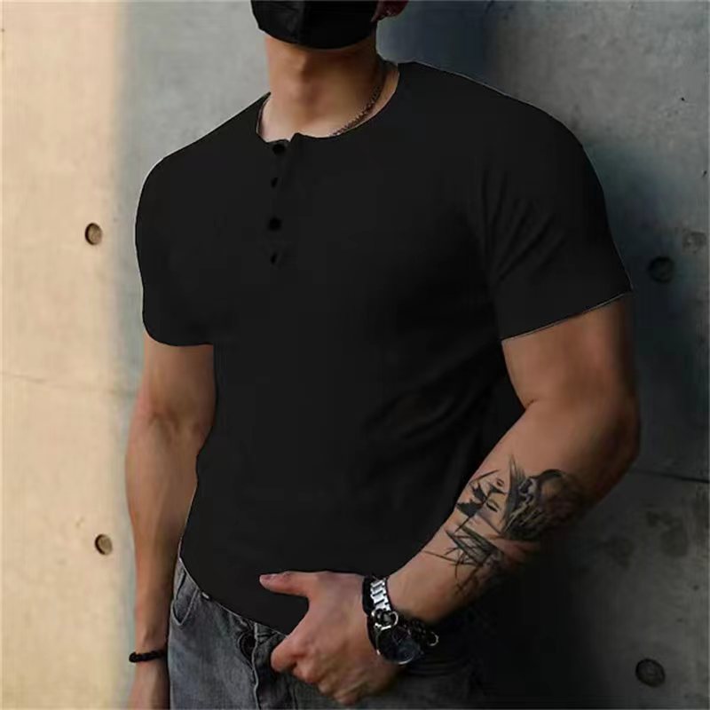 Solid Color Men's Retro Summer Short Sleeve Fitness