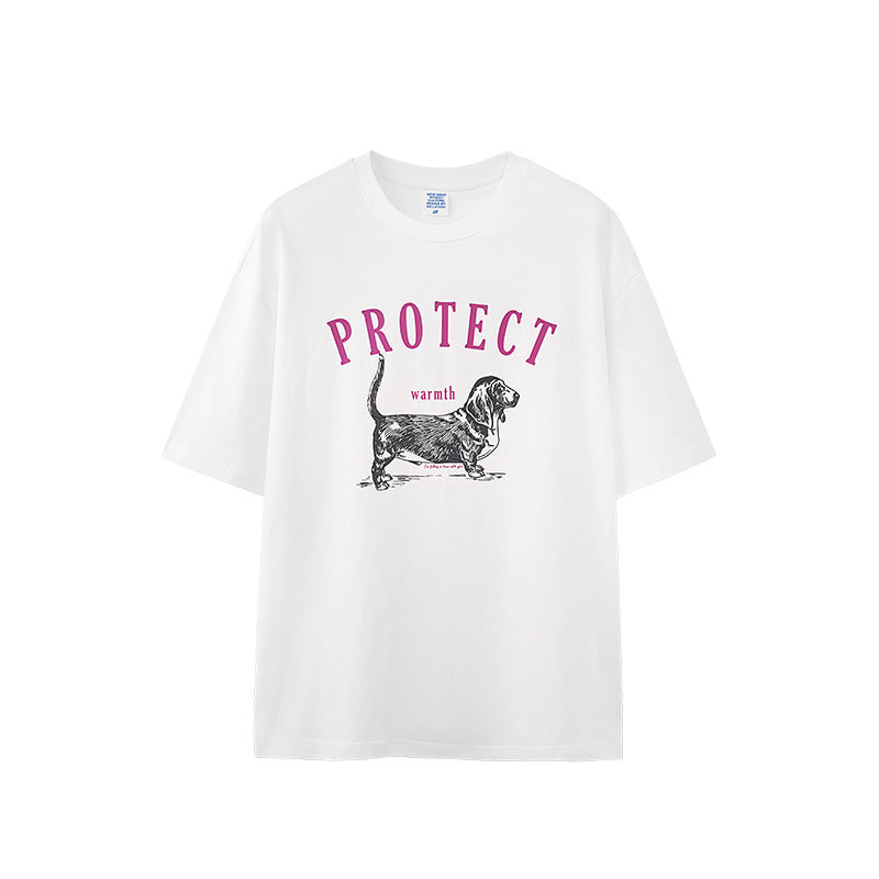 Dog Pulp-pulling Printed T-shirt Loose Animal Short-sleeved T-shirt Men