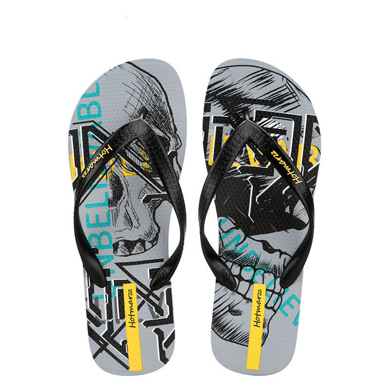 Cool Graffiti Printed Flip Flops For Men Summer New Non-slip Slippers Seaside Casual Beach Shoes null