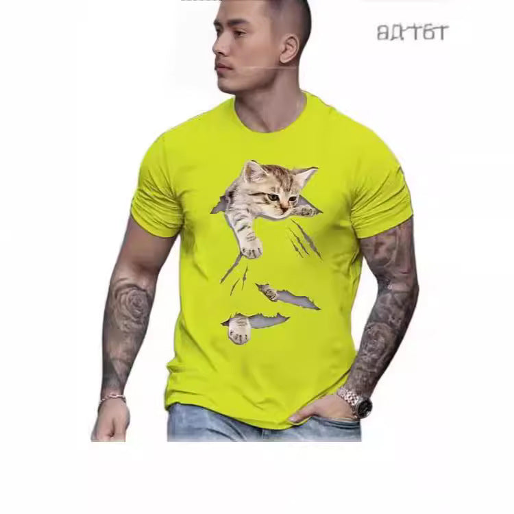 Animal Print 3dT Shirt Cute Cat Short Sleeve Men