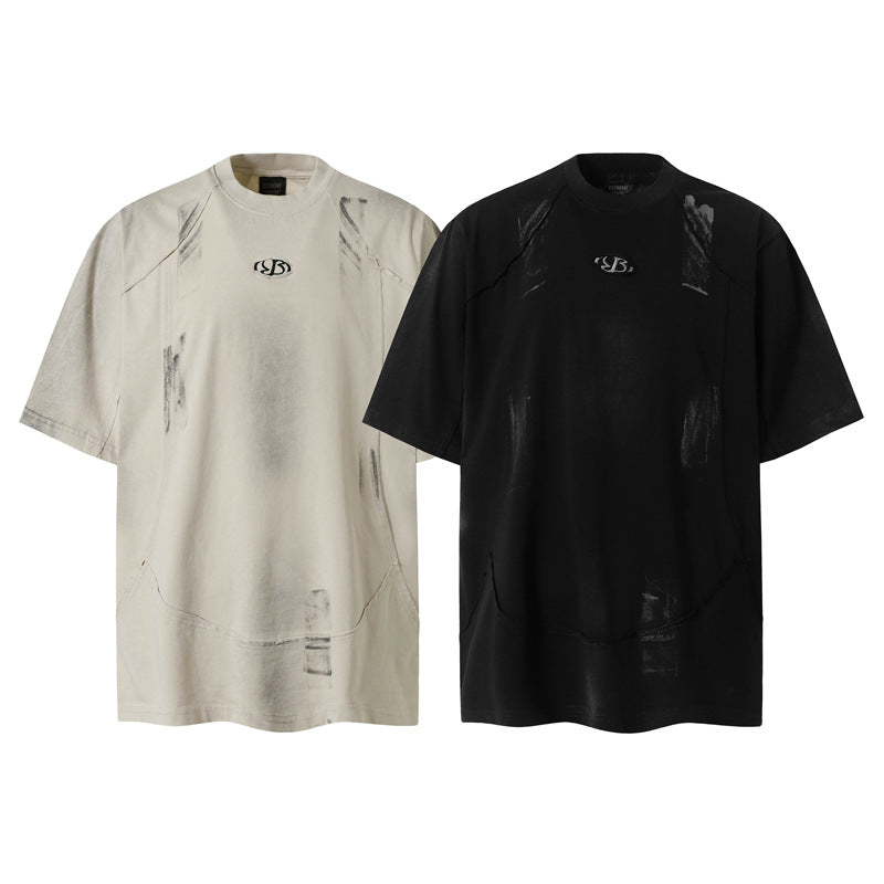 American Style High Street Fashion Brand Retro Distressed Dirty Short Sleeve