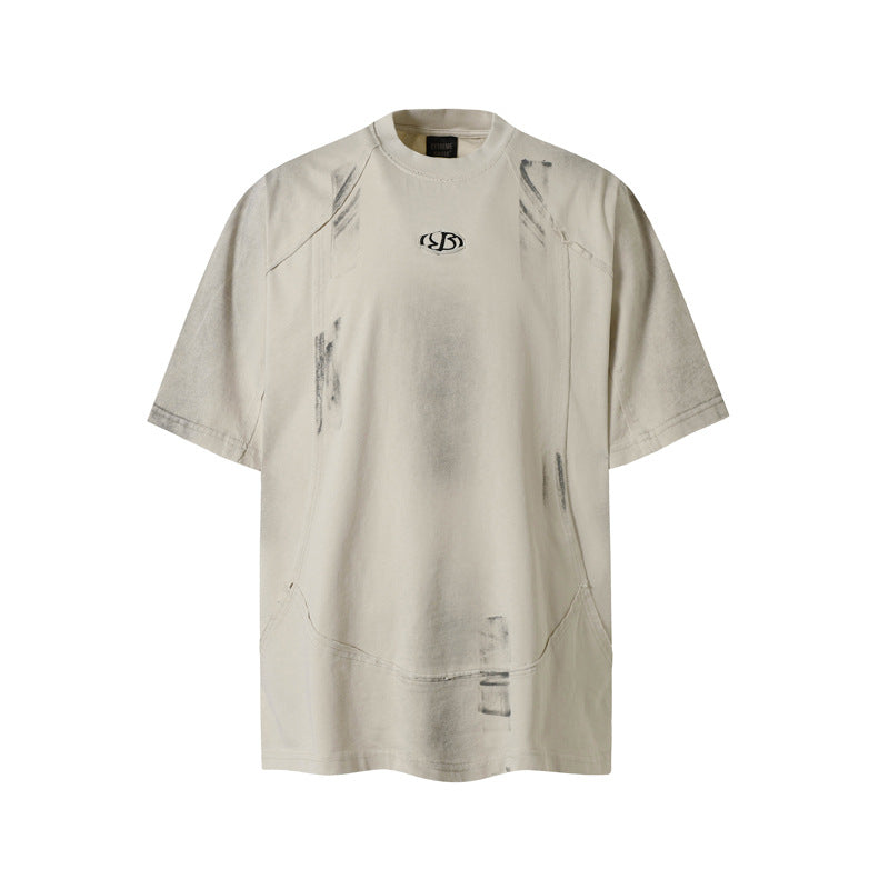 American Style High Street Fashion Brand Retro Distressed Dirty Short Sleeve