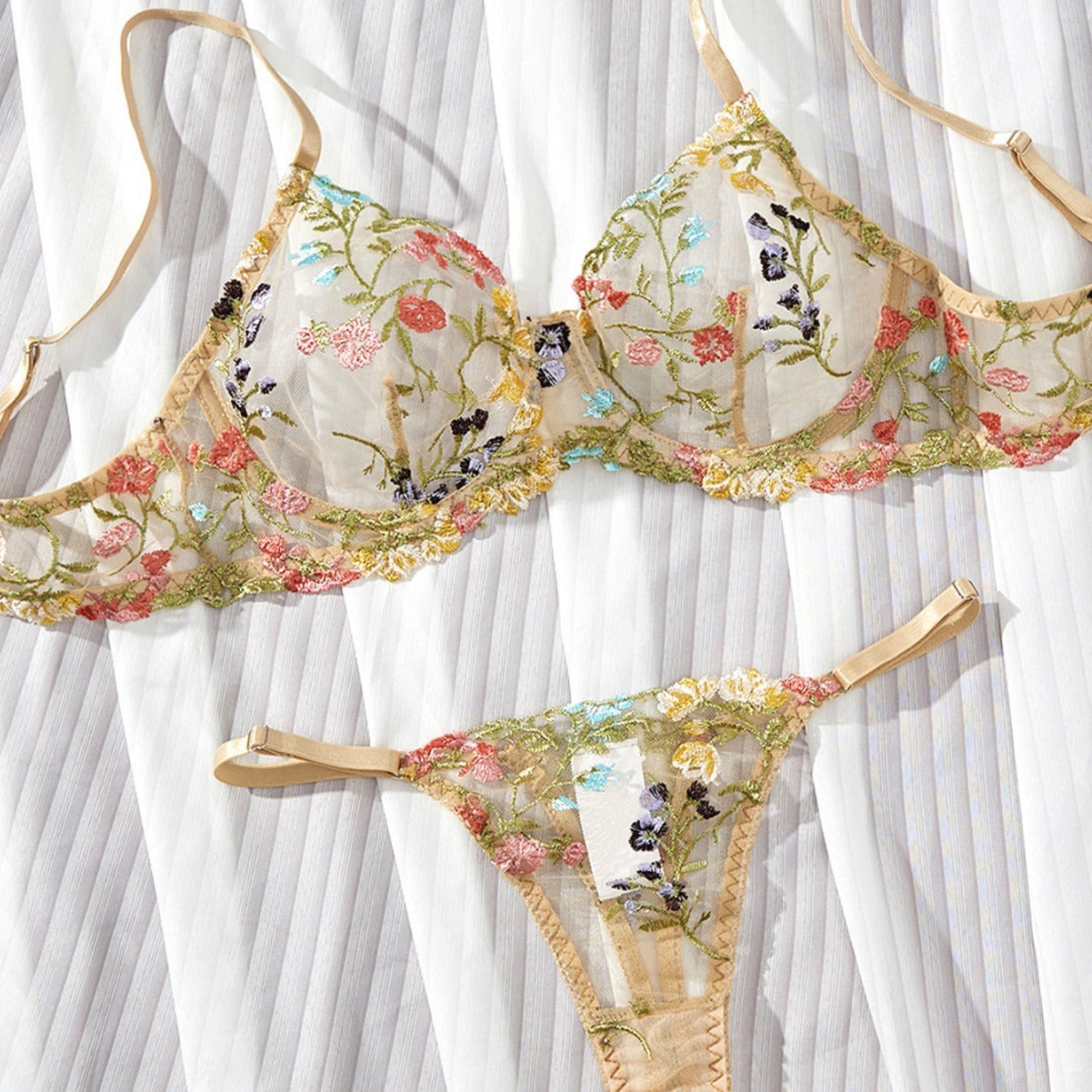 Embroidered Floral Sling Underwear Set null