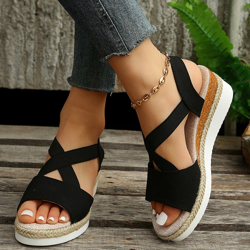 Wedge Sandals For Women Cross-strap Platform Gladiator Hemp Heel Shoes Summer null