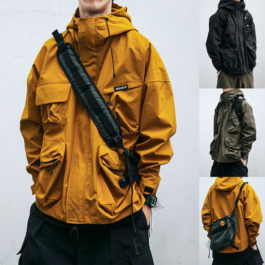 Hooded Jacket Men's Loose Three-dimensional Pocket Functional Windproof Jacket Casual Clothing null