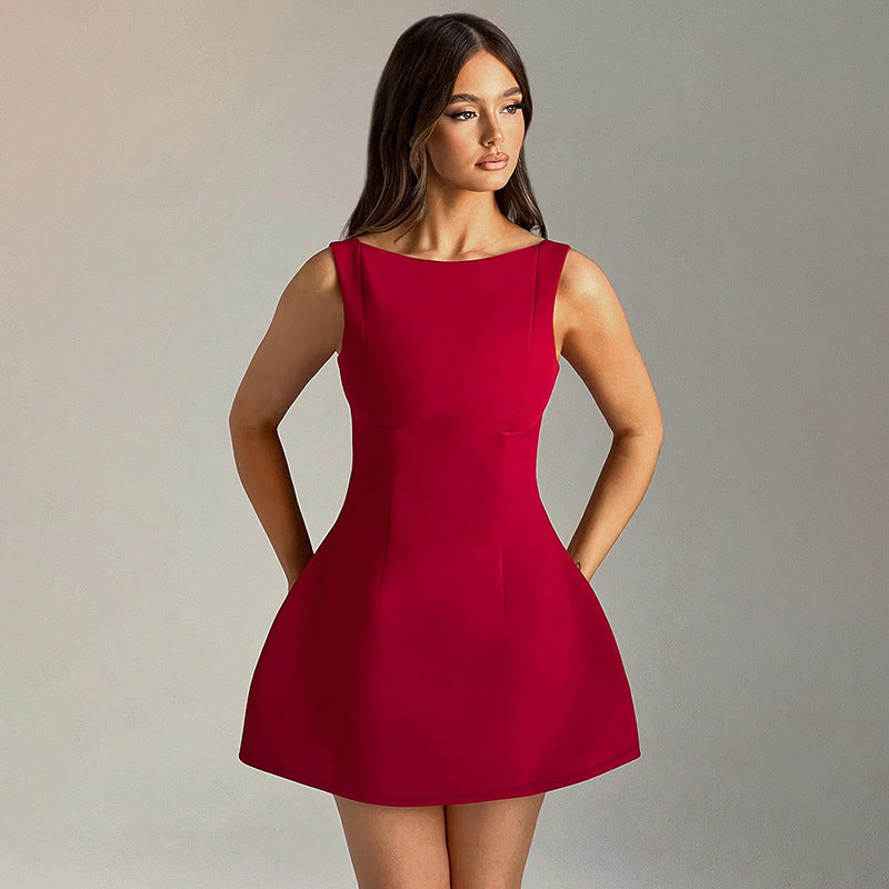 Sexy Slim-fitting Backless Dress Summer Sleeveless Short Dresses.