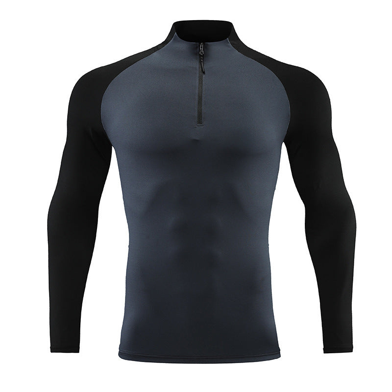 Mock Neck Half-zip Solid Color Gym Suit null