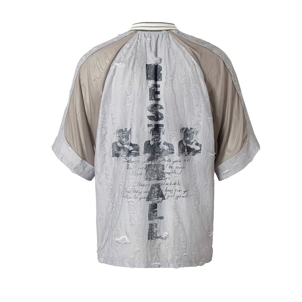 Men's Jersey Damaged Stitching Sweatshirt Lapel T-shirt